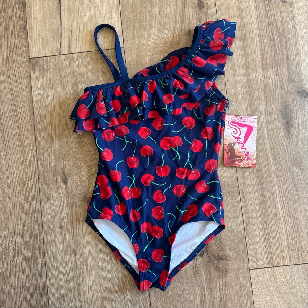 Kanu Surf Girls' Addie Ruffle 1-Shoulder 1-Piece Cherry Swimsuit 7